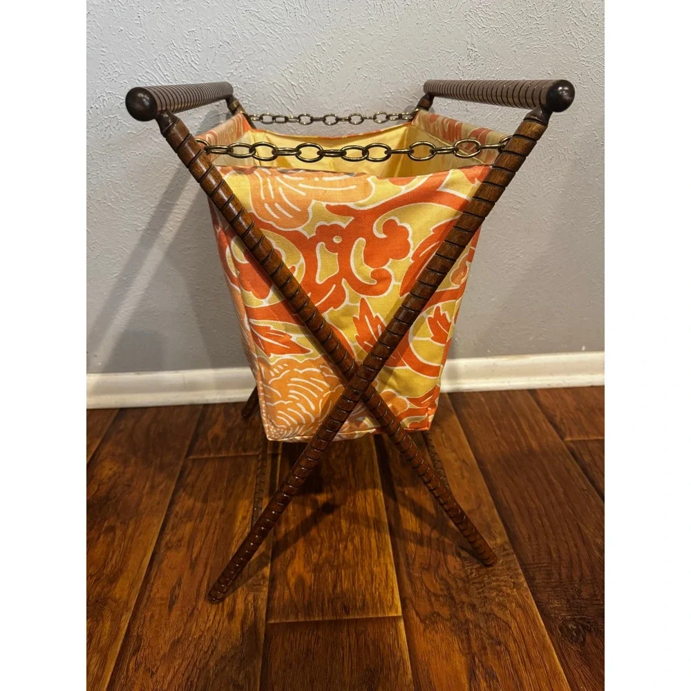 Vintage 1970s Wooden Knitting Bag Yarn Tote Needlework Sew Caddy Floral MCM Boho